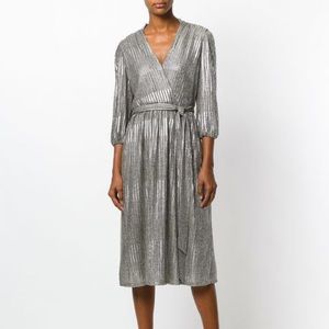 Alice and Olivia Silver Midi Wrap Dress